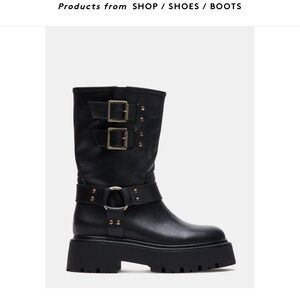 Steve Madden Reika Black Leather Buckle Boots 8.5